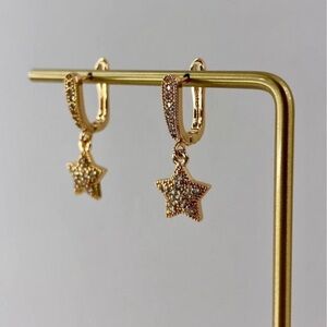 Beautiful Pair of High Quality Gold Plated French Star Hoop Earrings